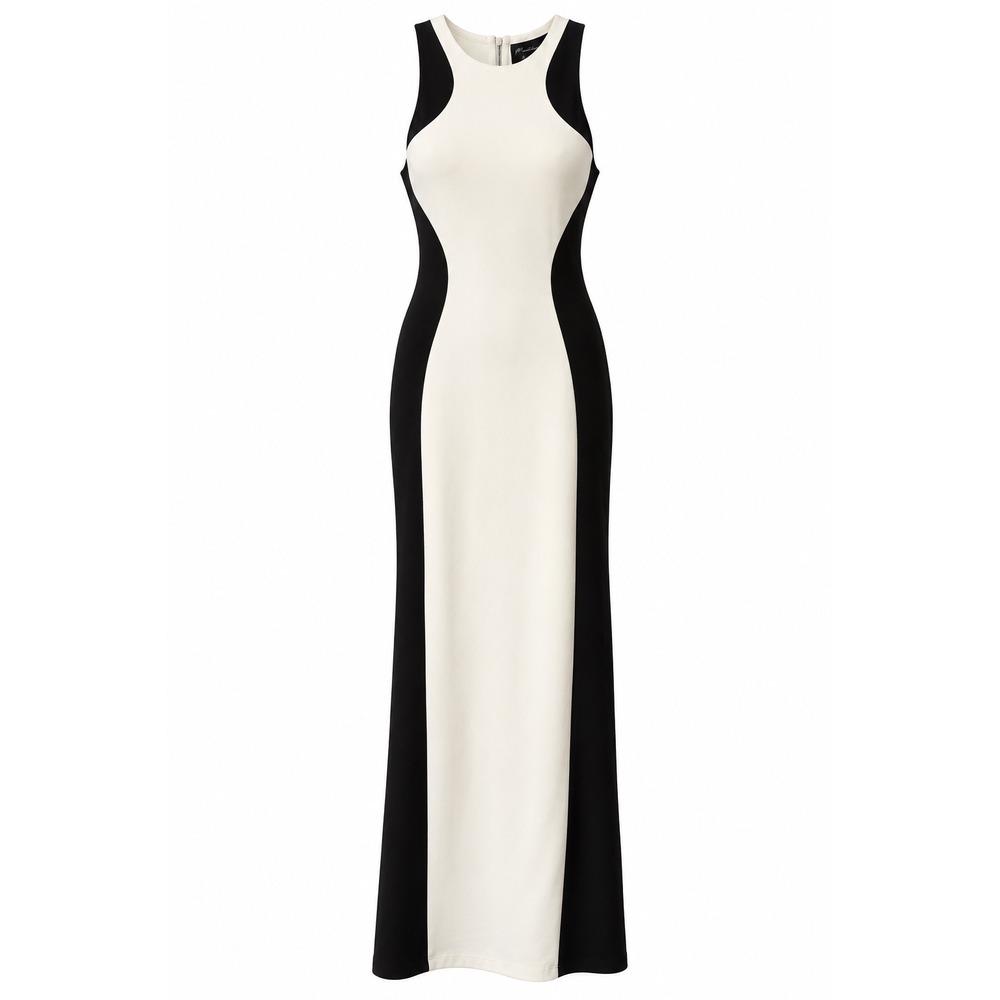 Torn by Ronny Kobo Black Ivory Colorblock Maxi Dress Women's Size M Zip Back